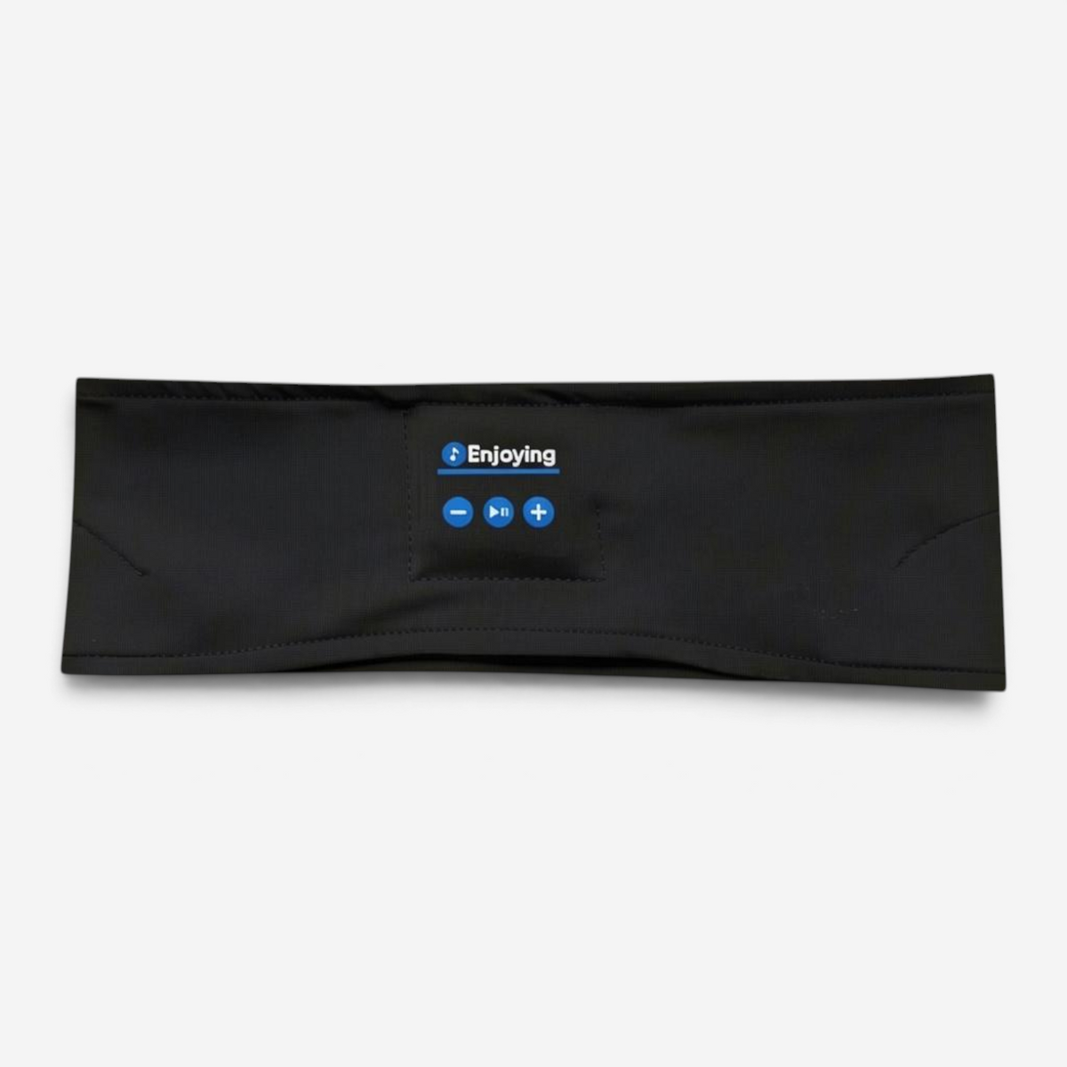 Masque de sommeil en bandeau Bluetooth noir Deskium vu de face, avec boutons de commande au centre